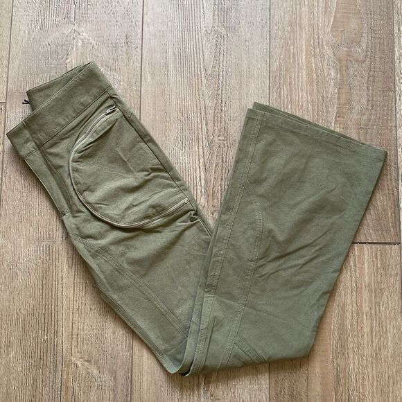 Dolls Kill Brand Generation Kiss Army Green Flared Pants w Zip Pocket Details - Picture 3 of 5